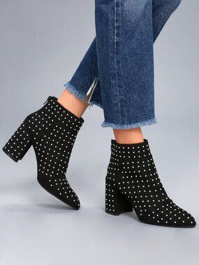 Lulu's Black Studded Suede Ankle Booties